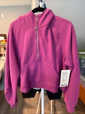 Womens Half-Zip Fleece Pullover Hoodie - Vivid Plum